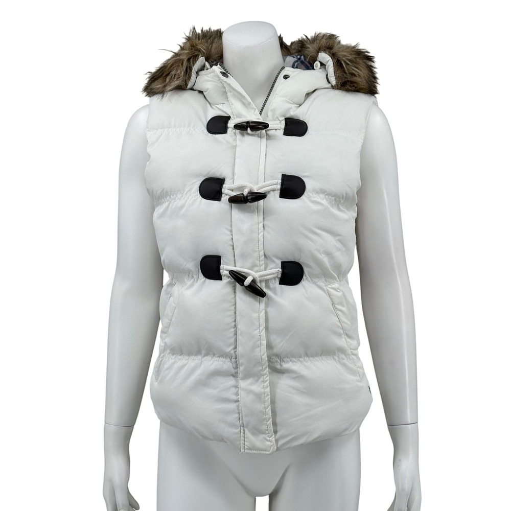 Denim Co Vest Womens UK 10 US 6 White Hooded Toggle Faux Fur Lined Hooded Winter